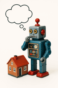 robot thinking over a property